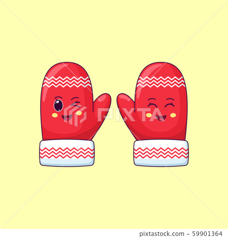 Cartoon kawaii Mittens with Winking face and Cartoon kawaii Mittens with Winking face and 59901364