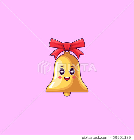 Cartoon Kawaii Golden Bell with Admiring Face. 59901389