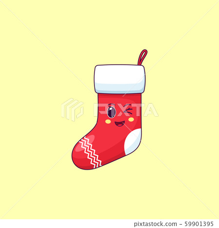 Cartoon kawaii Santa Sock with Winking face. Cute Cartoon kawaii Santa Sock with Winking face. Cute 59901395