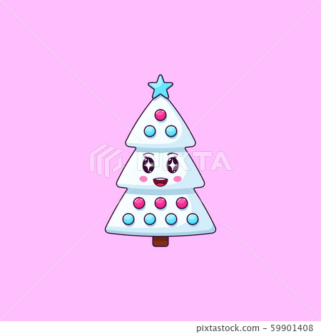 Cartoon kawaii Christmas tree with Admiring face. 59901408