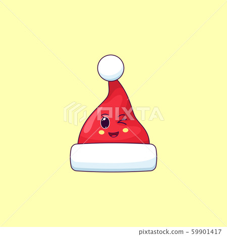 Cartoon kawaii Santa hat with Winking Face. Cute Cartoon kawaii Santa hat with Winking Face. Cute 59901417