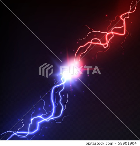 Lightning collision. Vs blast challenge, versus mma battle with red and blue electric lightning 59901904