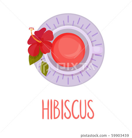 Hibiscus Flower Tea Vector Illustration. Colorful Herbal Drink Served in Teacup 59903439