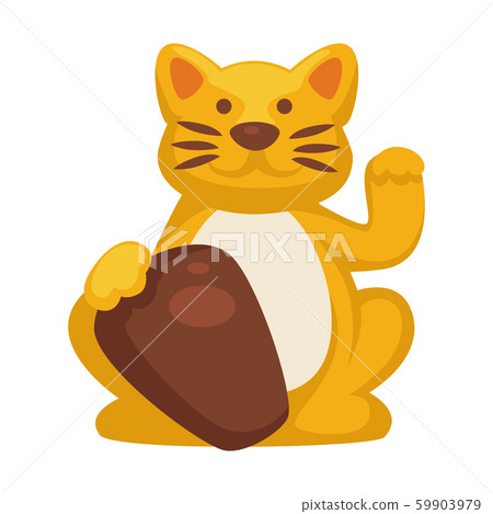 Chinese maneki neko cat isolated icon, Japanese gold kitten Chinese maneki neko cat isolated icon, Japanese gold kitten 59903979