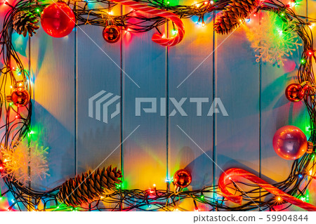 Christmas wooden board blue background garland Christmas wooden board blue background garland 59904844