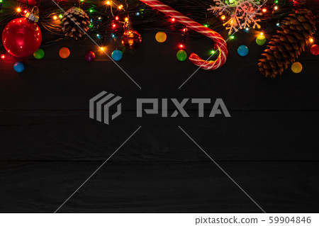 Christmas wooden board black background garland 59904846
