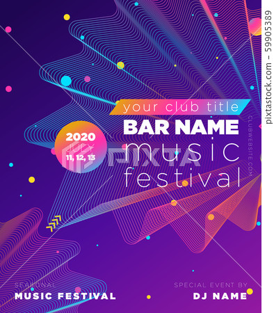 Music festival poster with abstract gradient background. Colorful Waves Gradient Background. Template for DJ Poster, Web Banner, Pop-Up, presentation, brochure. Geometric template vector design. 59905389
