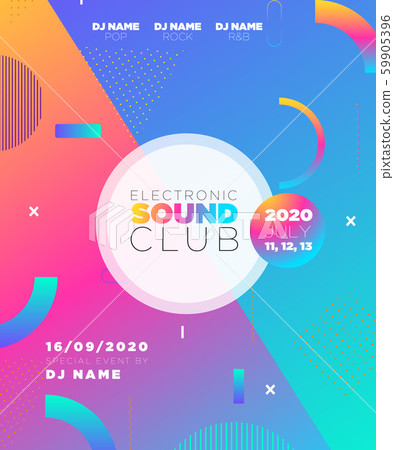 Music festival poster with abstract gradient background. Colorful Waves Gradient Background. Template for DJ Poster, Web Banner, Pop-Up, presentation, brochure. Geometric template vector design. 59905396
