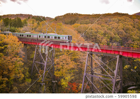 秋天的落葉和鐵橋 59905598