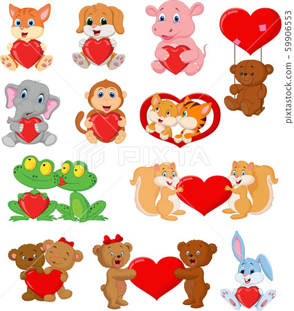 Set of cute animals with red heart Set of cute animals with red heart 59906553