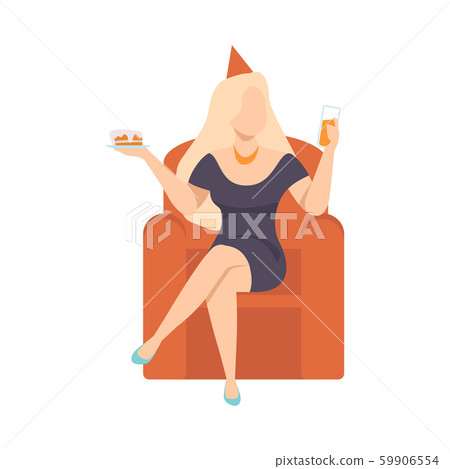 Young Woman In Little Black Dress Sitting With Birthday Cake And Glass Of Wine Vector Illustration Young Woman In Little Black Dress Sitting With Birthday Cake And Glass Of Wine Vector Illustration 59906554