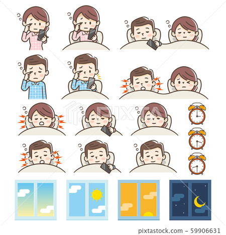 Sleeping male female married couple snoring set 59906631