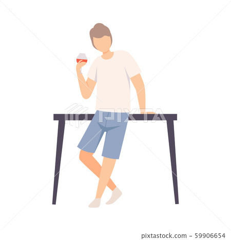 Guy In Casual Style Clothes Leaned On Table And Drinking Wine Vector Illustration Isolated On White 59906654