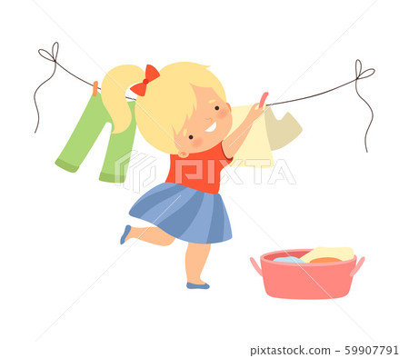 Little Girl Hanging Laundry on Clothes Line Vector Illustration Little Girl Hanging Laundry on Clothes Line Vector Illustration 59907791