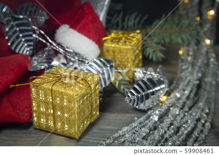 Festive Christmas background with golden gift 59908461