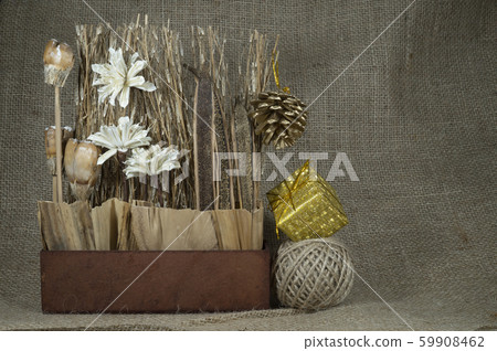 Christmas still life with decorations and gift 59908462