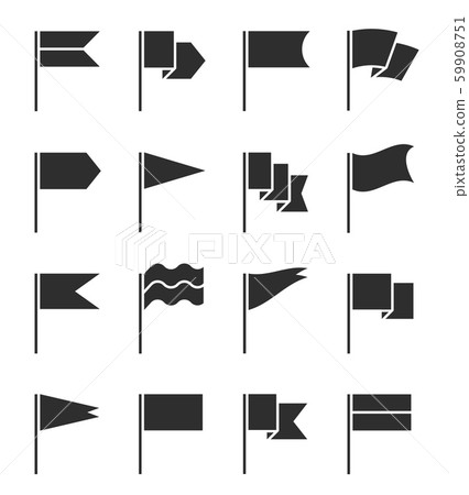 Flag icons. Pennant with flagpole, black silhouette destination banners. Gps location pin map Flag icons. Pennant with flagpole, black silhouette destination banners. Gps location pin map 59908751