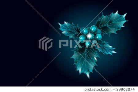 Holly branch low poly berries Christmas symbol. Holiday traditional decoration New Year wreath 59908874