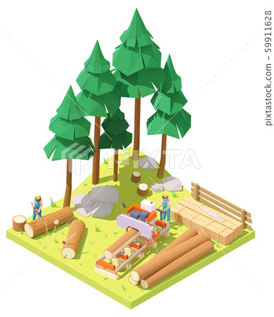 Vector isometric portable sawmill in forest 59911628