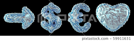 Symbol collection arrow, dollar, euro, heart made of realistic 3d render crumpled silver foil Symbol collection arrow, dollar, euro, heart made of realistic 3d render crumpled silver foil 59911631