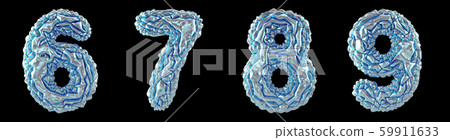 Realistic 3D letters set 6, 7, 8, 9 made of crumpled foil. Collection symbols of crumpled gold foil 59911633