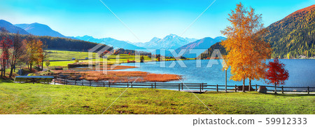Splendid autumn panorama of Haidersee (Lago della 59912333