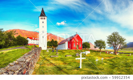 Fantastic view of Holar cathedral in Iceland. 59912354
