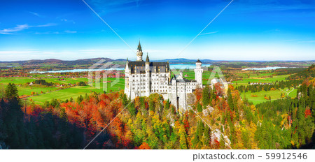 Picturesque view of famous Neuschwanstein Castle 59912546