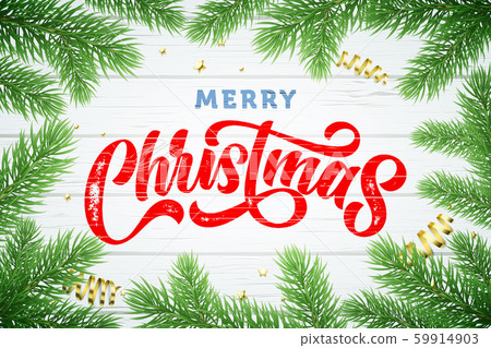 Merry Christmas greeting card calligraphy, vector 59914903