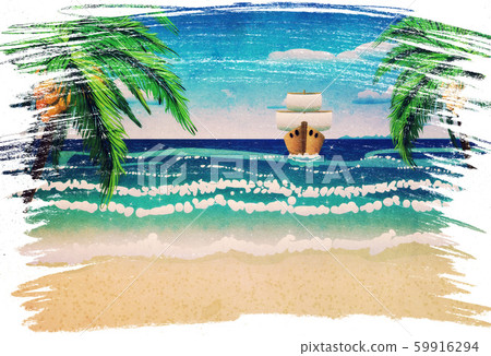 Cartoon boat and beach 59916294