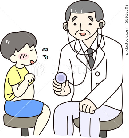 醫生兒童醫院內部檢查聽診器檢查身體檢查男孩腹部內科可愛漫畫線描 醫生兒童醫院內部檢查聽診器檢查身體檢查男孩腹部內科可愛漫畫線描 59916308