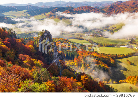 Brightly colored forests of mountain valley. 59916769