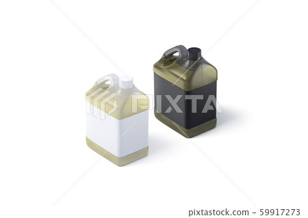 Blank oil plastic canister with black and white label mockup 59917273