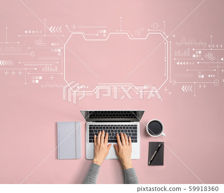 Technology screen with person using laptop 59918360