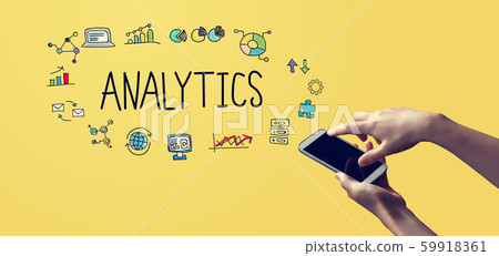 Analytics with person holding smartphone 59918361
