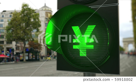 Yen sign on green traffic light signal. Forex related conceptual 3D rendering Yen sign on green traffic light signal. Forex related conceptual 3D rendering 59918802
