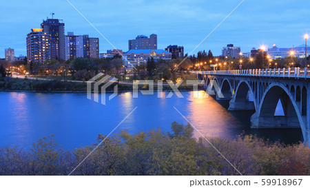 Saskatoon, Canada cityscape at night 59918967