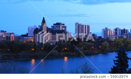 Saskatoon, Canada skyline at night 59918974