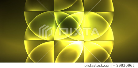 Techno glowing glass geometric shapes vector background, futuristic dark template with neon light 59920965