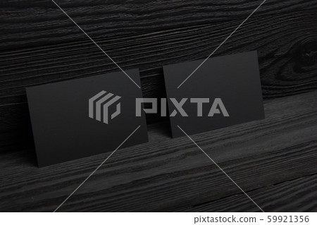 Business card blank on wooden background. Corporate Stationery, Branding Mock-up. Creative designer 59921356