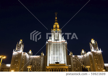 The Main Building Of Moscow State University On Sparrow Hills at Night , Russia The Main Building Of Moscow State University On Sparrow Hills at Night , Russia 59921609