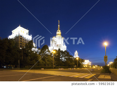 The Main Building Of Moscow State University On Sparrow Hills at Night , Russia The Main Building Of Moscow State University On Sparrow Hills at Night , Russia 59921610