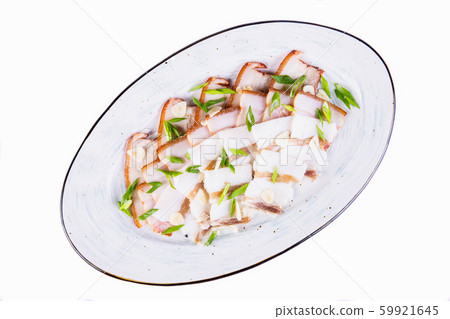 Pieces of lard with garlic and green onions 59921645