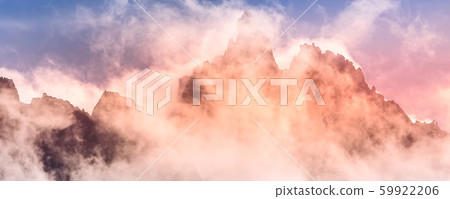 Colorful evening mountains landscape with clouds 59922206