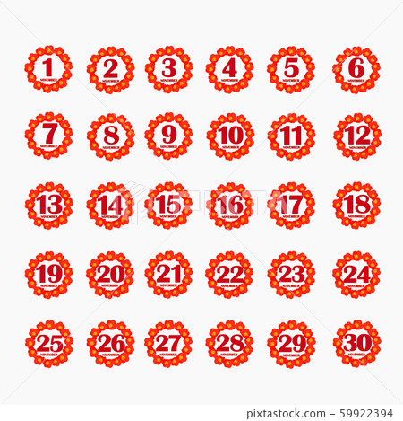 Set of buttons with calendar dates for the month of November. 59922394