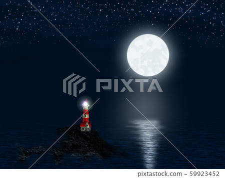Lighthouse and Full Moon 59923452