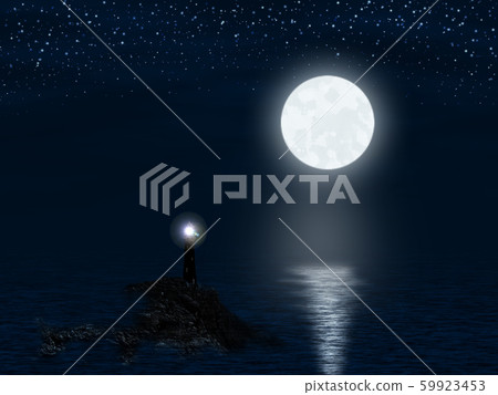 Lighthouse and Full Moon 59923453