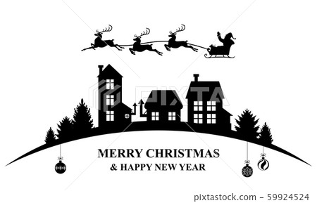 Christmas banner with Santa Claus flying over the Christmas banner with Santa Claus flying over the 59924524