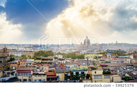 Rooftops of Rome under dramatic sky 59925379