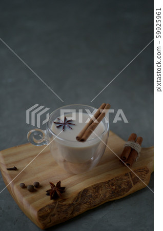 Indian masala chai tea, spiced tea with milk on 59925961